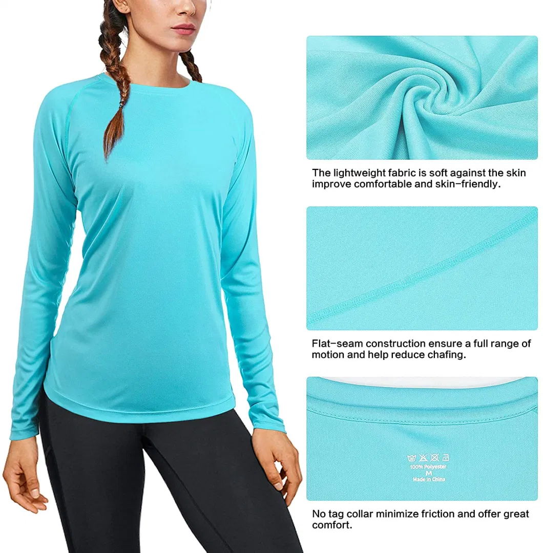 Custom Women&prime;s Upf50+ Long Sleeve UV Sun Protection Shirts Quick Dry Rash Guard Swim Outdoor T-Shirt for Fishing Running Workout